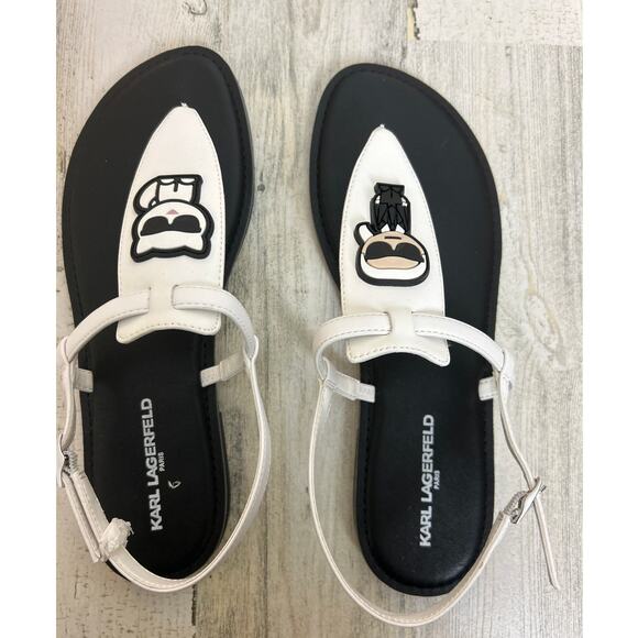 Karl Lagerfeld Paris Women’s 9.5 White Black Sandals Flip Flops Soterios New - Picture 3 of 8